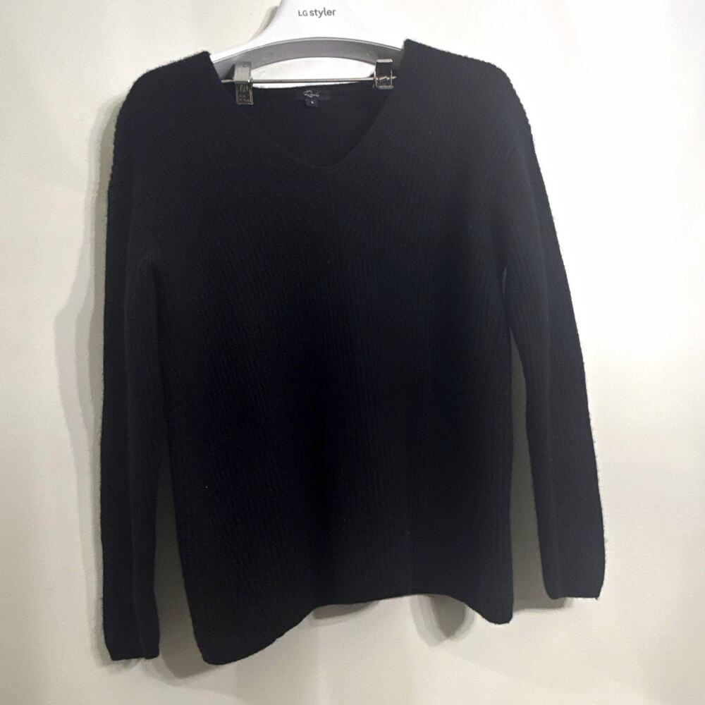 Rails Black Rib-Knit Crew Neck Long Sleeve Pullover Sweater Women's S Wool/Cashm